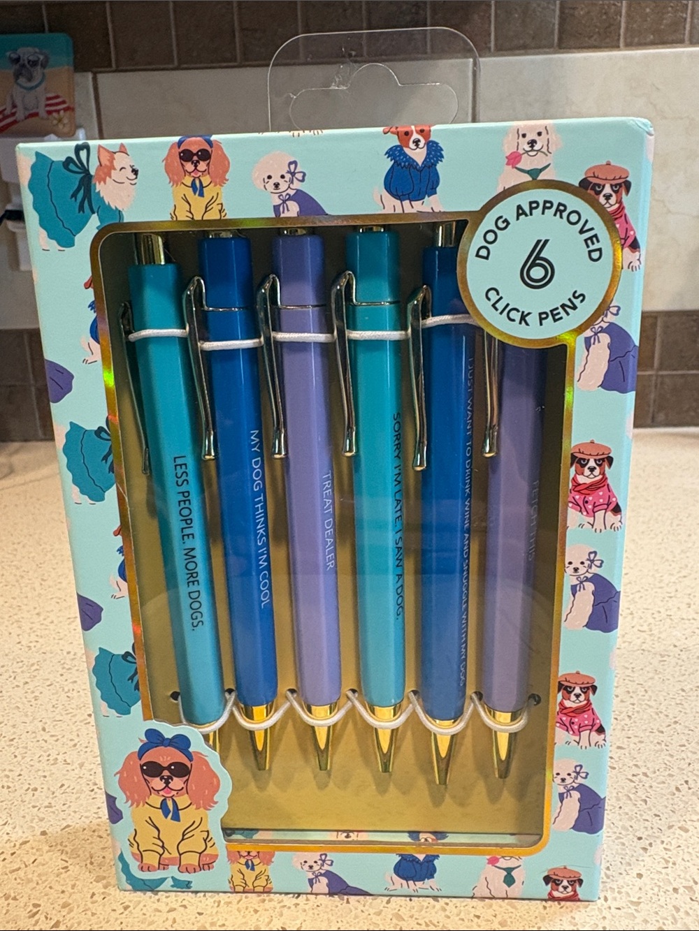NIB Dog-Themed Blue & Purple Click Pens - 6-Pack